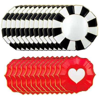 Black and White Paper Plates Scalloped Edging & Love Dessert Plates Pack of 10 each