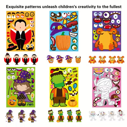 Halloween Face Stickers - Vampire, Witch, Monster, Mummy, Frankenstein Pack of 12