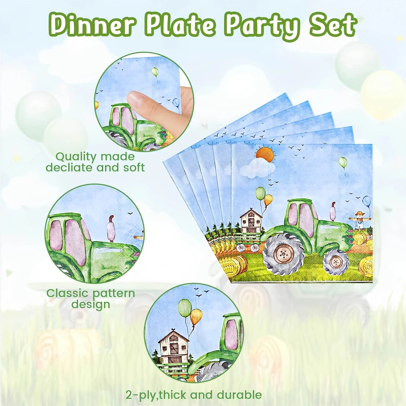 Farm Tractor Party Tableware For 10 Guests