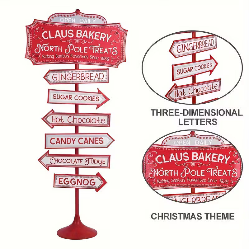 Rustic Red Claus Bakery North Pole Candy Cane Sign