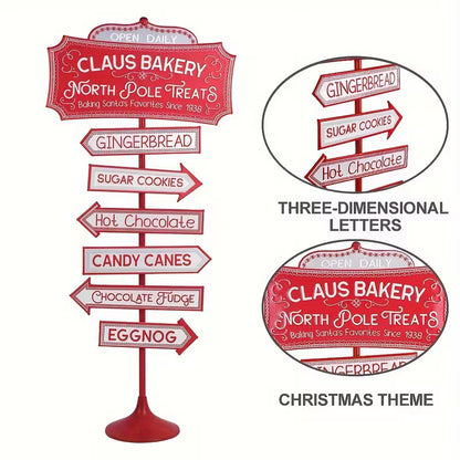 Rustic Red Claus Bakery North Pole Candy Cane Sign