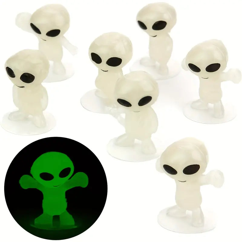 Glow-in-the-Dark Mini Alien Figurines Pack of 6