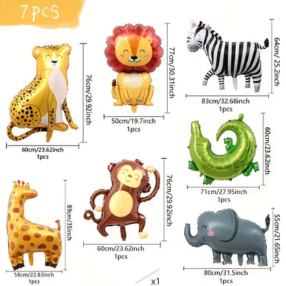 Jungle Safari Animal Foil Balloons Set of 7