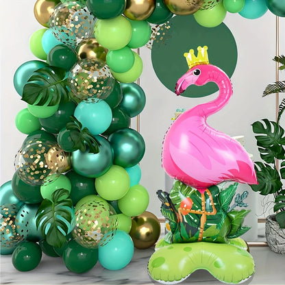 Large Flamingo Aluminum Foil Balloon with Tropical Jungle Base