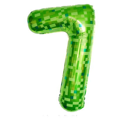 Number 7 Green Pixel Minecraft Theme Foil Balloon