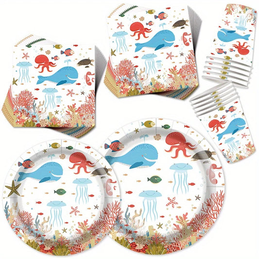 Ocean Theme Party Disposable Tableware Set for 20 People