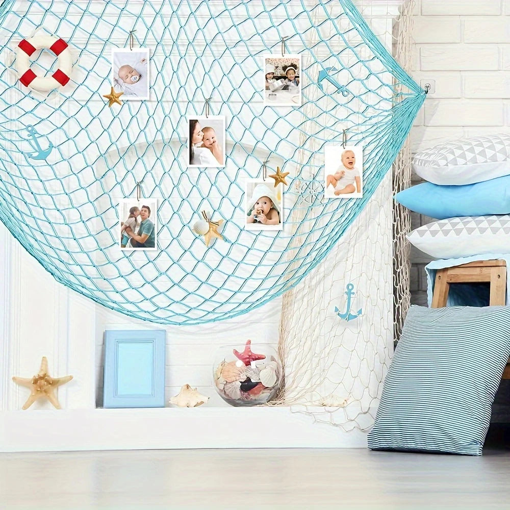 Vibrant Teal Blue Fish Net Decoration