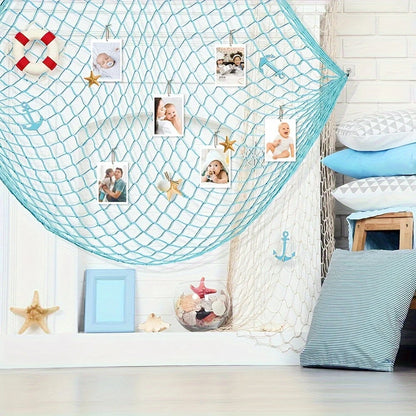 Vibrant Teal Blue Fish Net Decoration