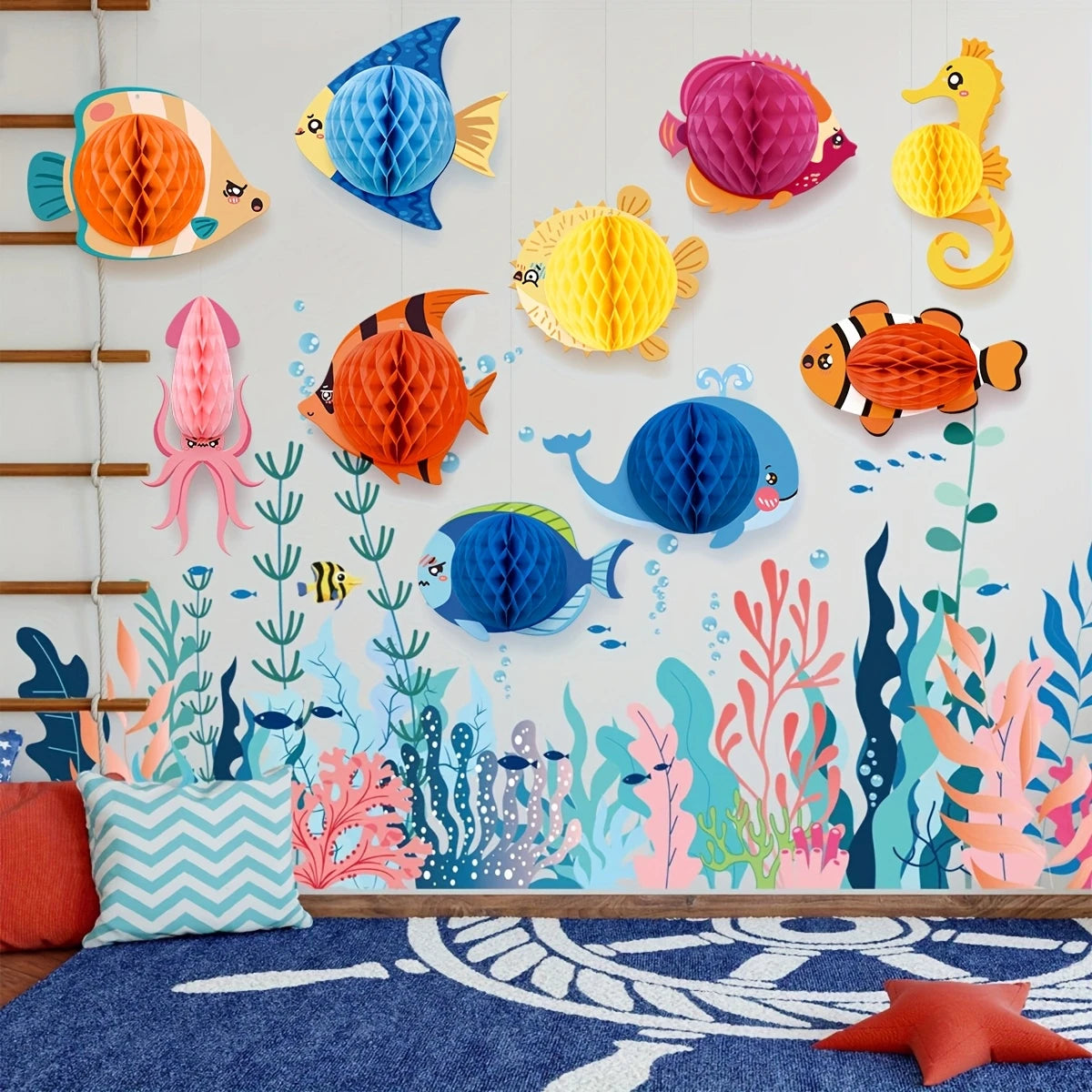 Tropical Fish Honeycomb Hanging Decorations Pack of 10
