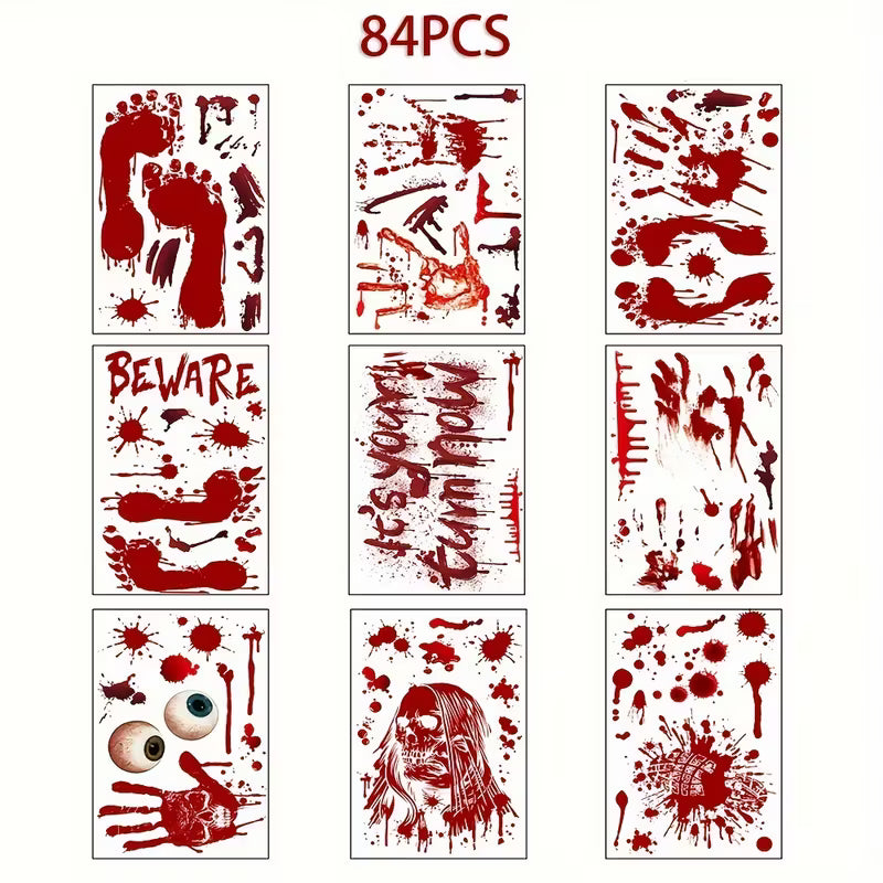 Halloween Window Clings 8 Sheets of Blood Hand & Foot Print Decals
