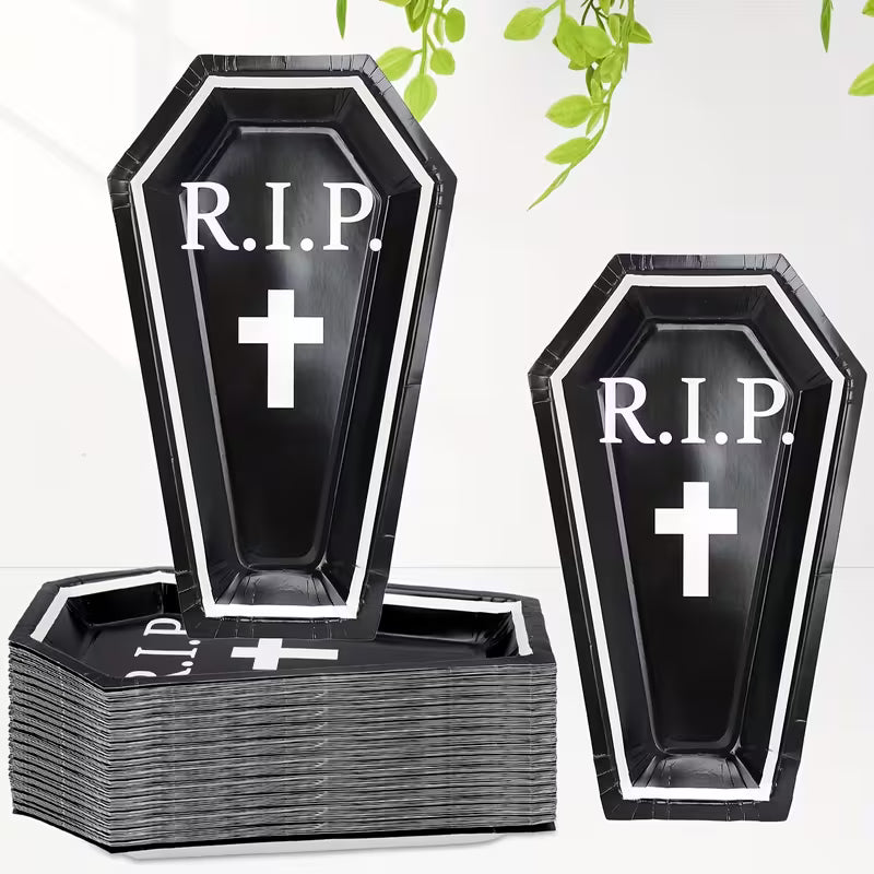 Halloween Paper Plate RIP Coffin Shape Pack of 10