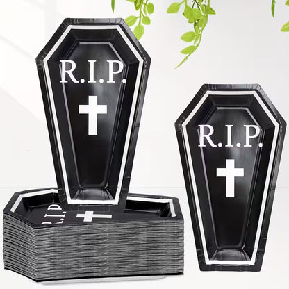 Halloween Paper Plate RIP Coffin Shape Pack of 10
