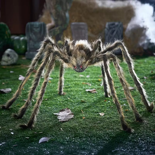 Realistic Brown Spider with Red Eyes, Detailed Legs & Furry Body