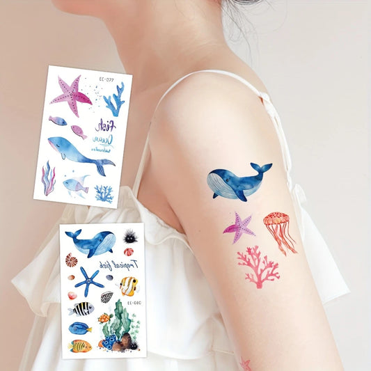 Watercolor Ocean Sea Animals Temporary Tattoos 12 Sheets