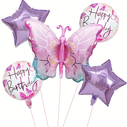Pink Butterfly Birthday Set Foil Balloon Set