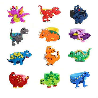 Cartoon Dinosaur PVC Rings Pack of 12