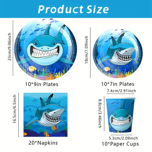 Shark Themed Tableware Party Set for 10 Guests