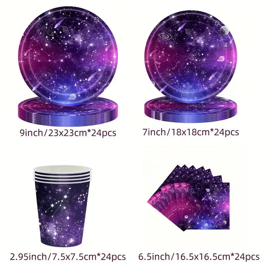 Space Galaxy Theme Party Tableware Set for 24 Guests