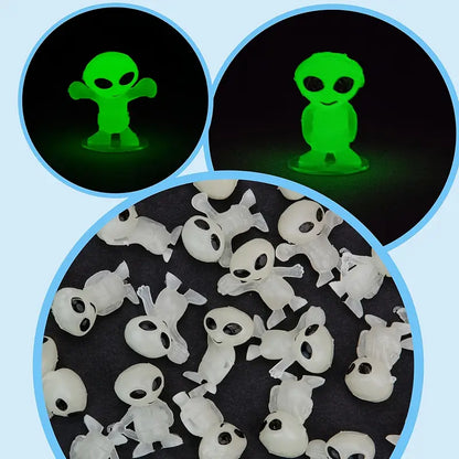 Glow-in-the-Dark Mini Alien Figurines Pack of 6