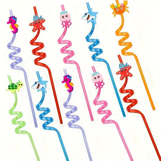 Ocean Animal Straws Reusable Plastic Drinking Straws Pack of 10
