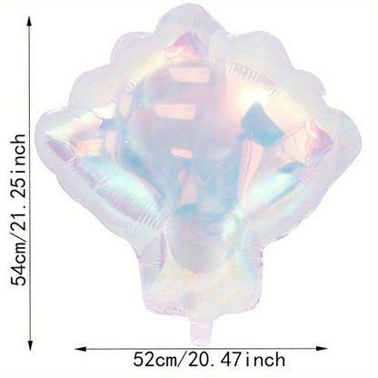 Iridescent Shell-Shaped Foil Balloons Transparent Holographic Pack of 6