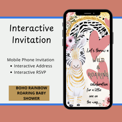 BOHO Rainbow Roaring Safari Interactive Editable Video Invitation
