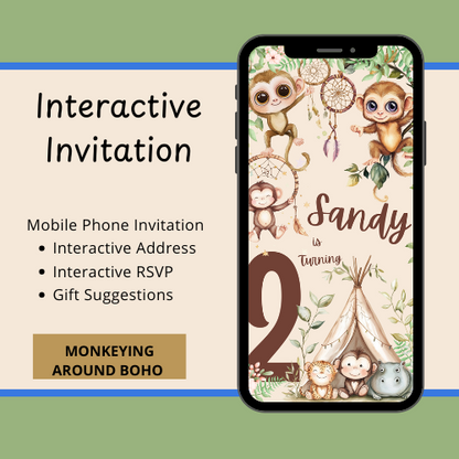 Monkeying Around BOHO Interactive Editable Video Invitation