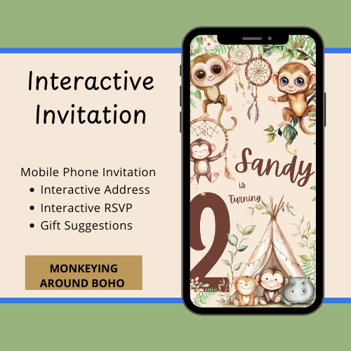 Monkeying Around BOHO Interactive Editable Video Invitation