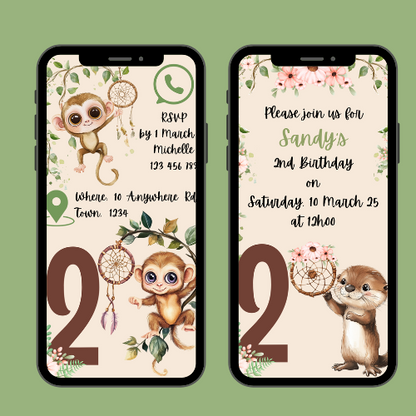 Monkeying Around BOHO Interactive Editable Video Invitation