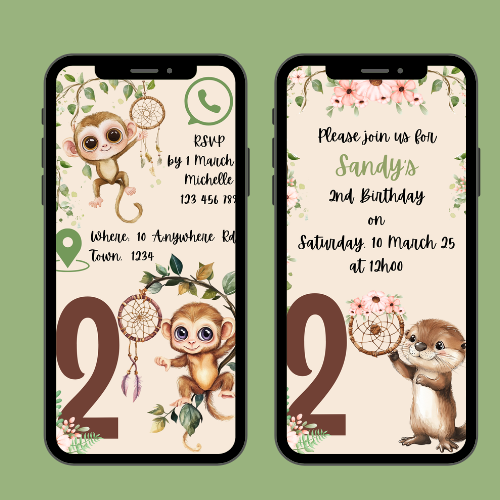 Monkeying Around BOHO Interactive Editable Video Invitation