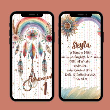 BOHO Rainbow Interactive Editable Video Invitation