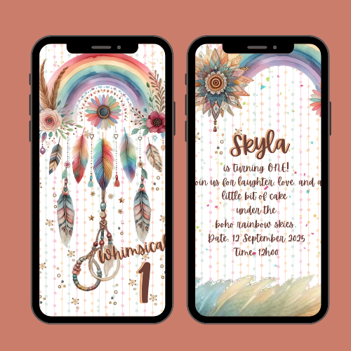 BOHO Rainbow Interactive Editable Video Invitation