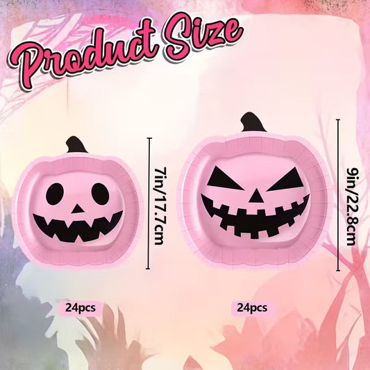 Pink Pumpkin Paper Dinner and Dessert Plates Pack of 48