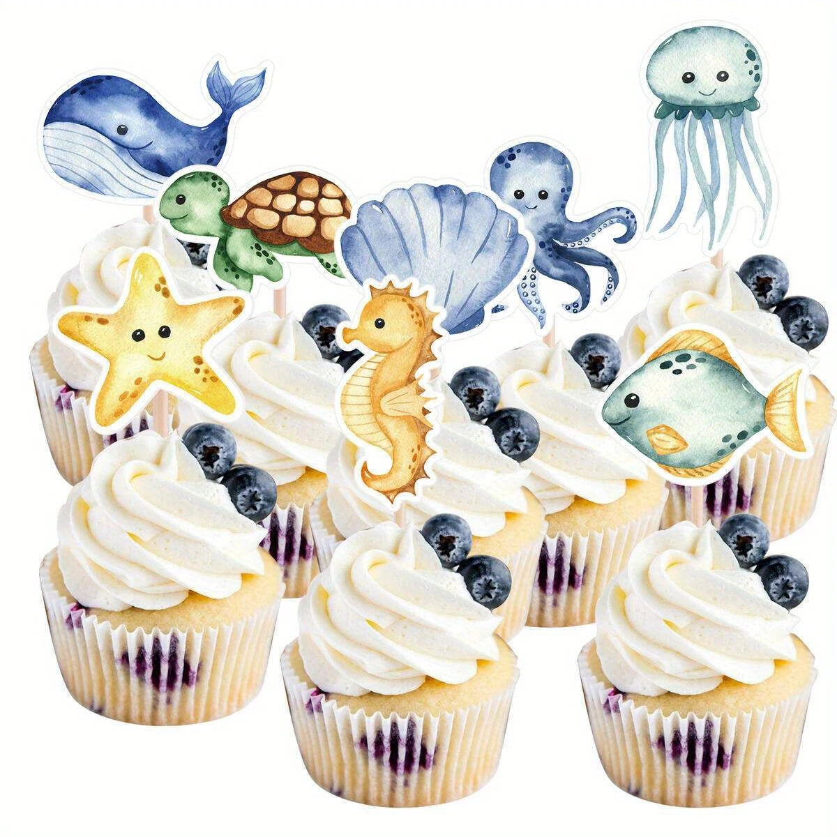 Ocean Animal Water Colour Cupcake Toppers Pack of 8
