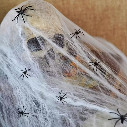 Halloween Spider Web Stretchable Cobweb with 50pcs Small Spiders