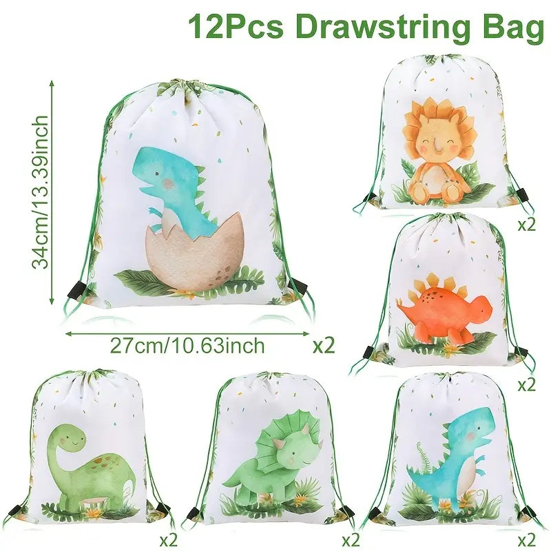 Cute Dinosaur Drawstring Bags Pack of 12