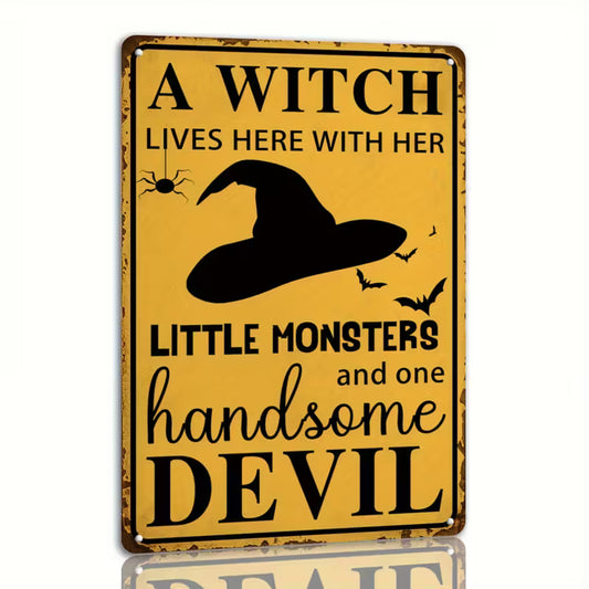 Vintage Witchy Charm Halloween Tin Sign