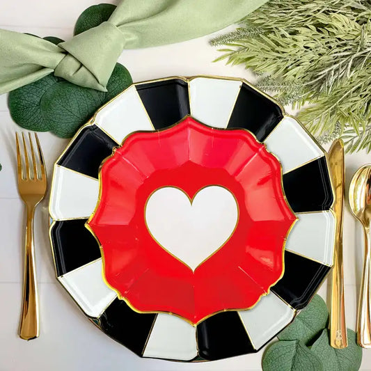 Black and White Paper Plates Scalloped Edging & Love Dessert Plates Pack of 10 each
