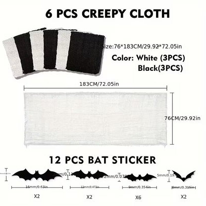 Halloween Decoration Fabric with 12 Bat Stickers