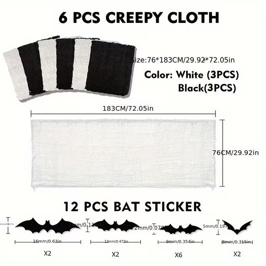 Halloween Decoration Fabric with 12 Bat Stickers