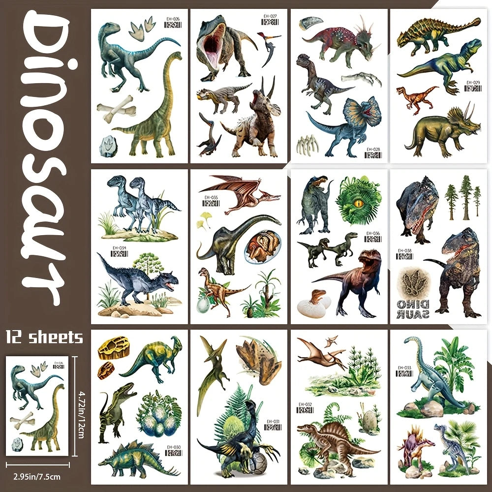 Realistic Dinosaur Temporary Tattoos 12 Sheets