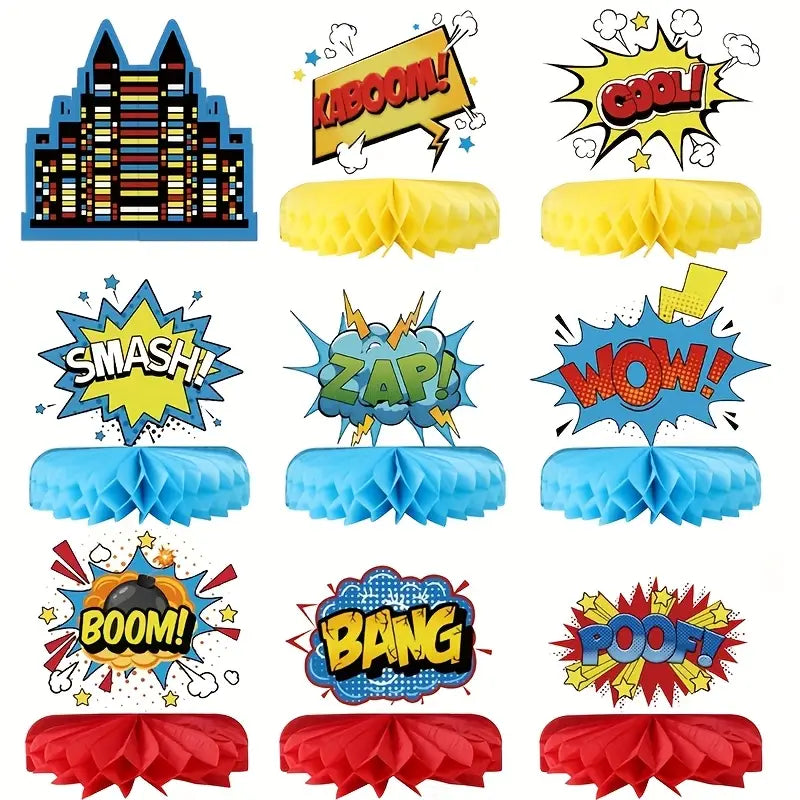 Superhero Party Honeycomb Centerpieces Pack of 9