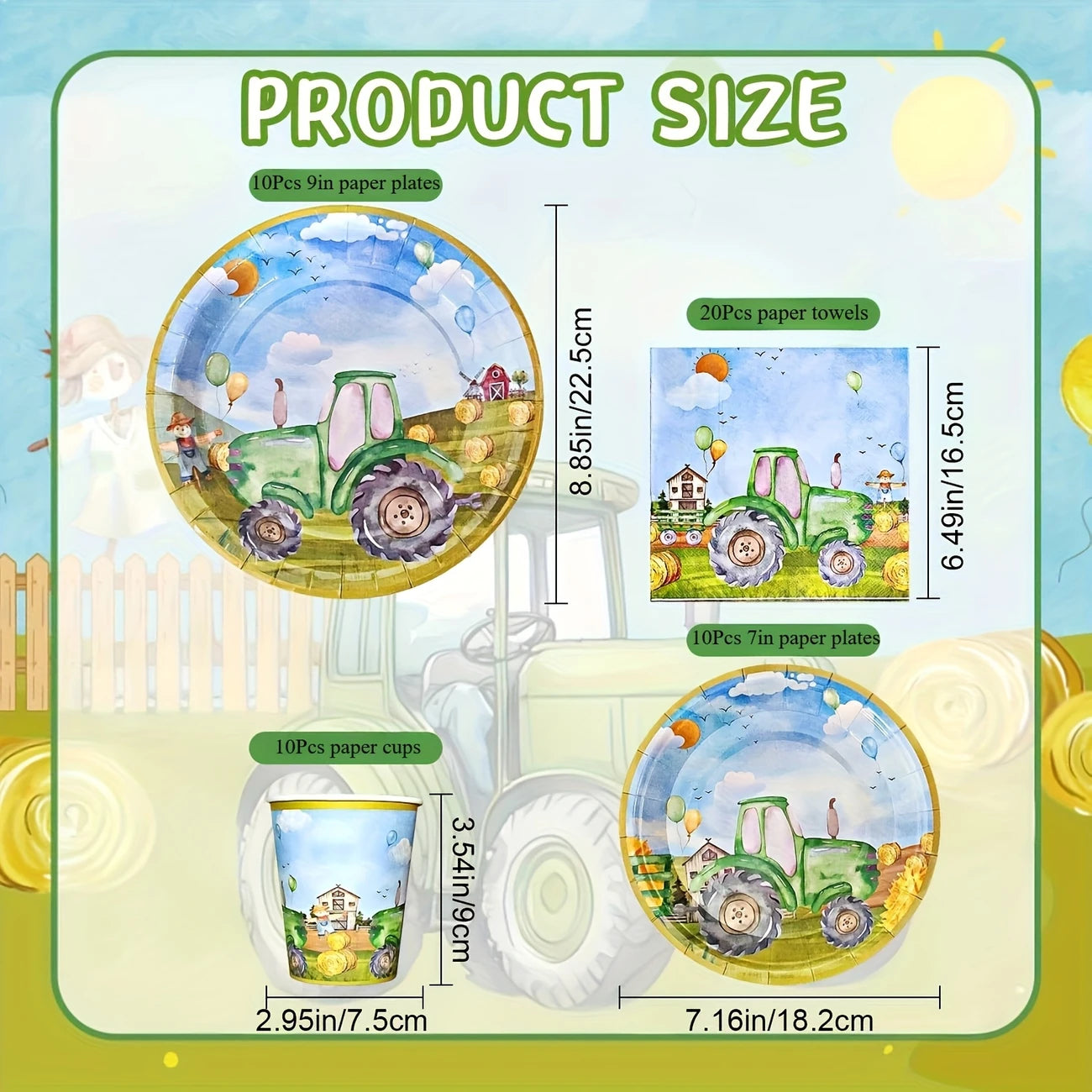 Farm Tractor Party Tableware For 10 Guests