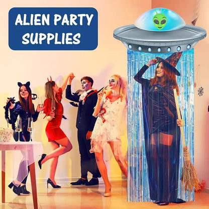 Alien Spacecraft Party Tinsel Foil Fringe Backdrop