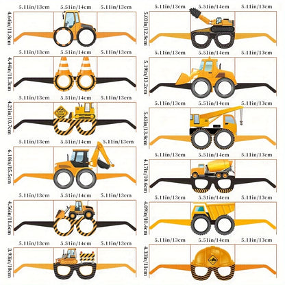Construction Vehicles Photo Booth Paper Glasses Props Pack of 12