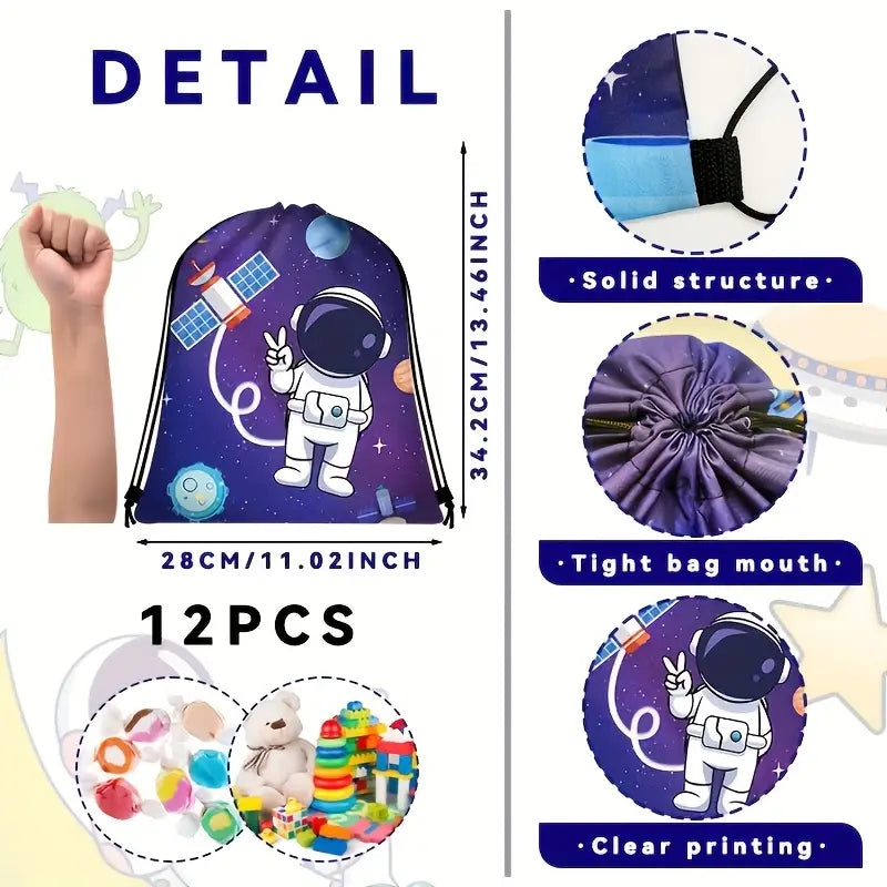 Outer Space Party Favor Bags Astronaut Drawstring Bag Pack of 12