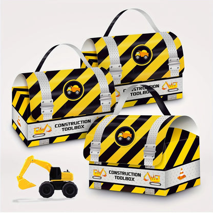Construction Excavator Hand Carry Paper Party Boxes Pack of 12
