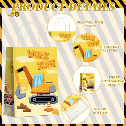 Construction Party Gift Bag with Handle Pack of 12