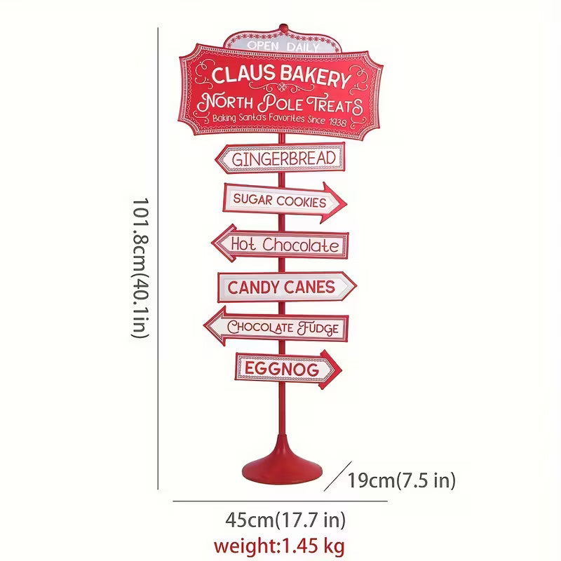 Rustic Red Claus Bakery North Pole Candy Cane Sign
