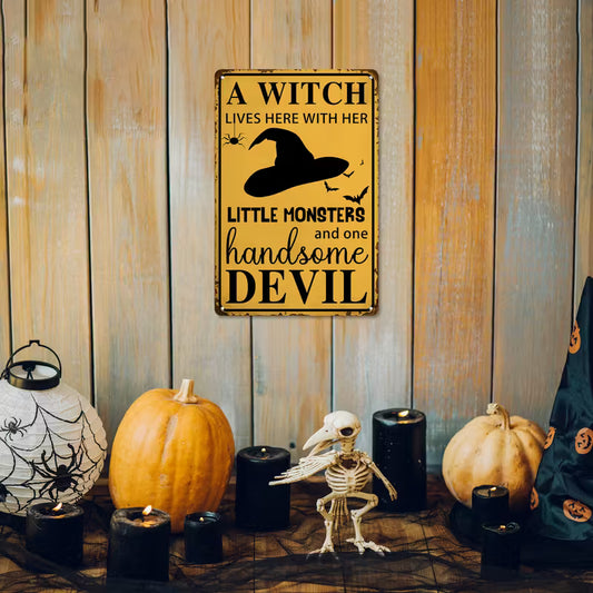 Vintage Witchy Charm Halloween Tin Sign